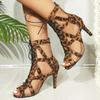 European & American Mesh Velvet High Heel Sandals with Cross Straps & Open Toe - Large Sizes Available