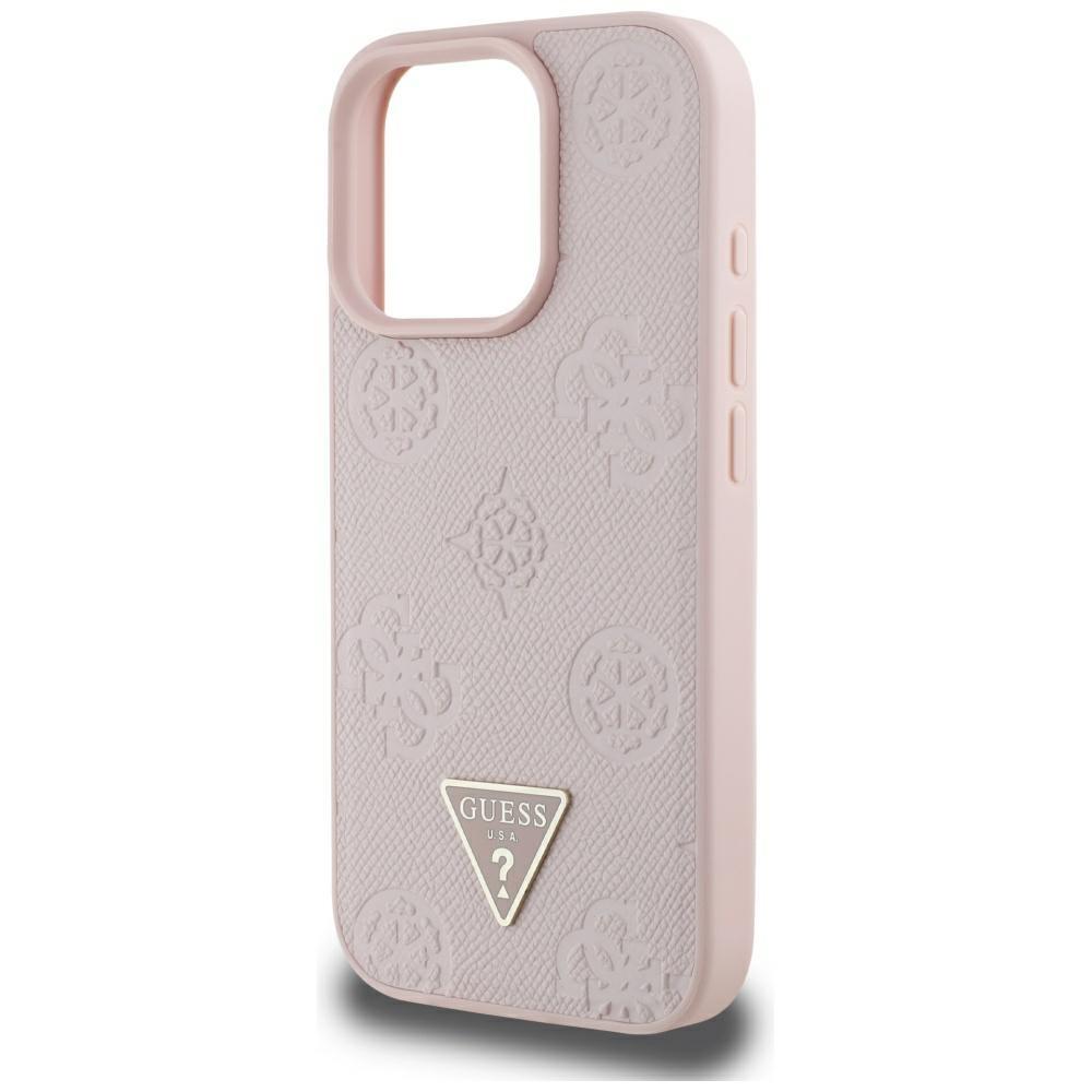 Etui Guess Grained Hot Stamp Peony       Triangle Logo Magsafe Do Iphone 16 Pro Max Różowy