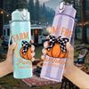 1PC Farm Fresh Pumpkin Letter 750ml Color Plastic Sports Water Bottle Leakproof Flip Straw Lid Suitable for Sports Office Home Use