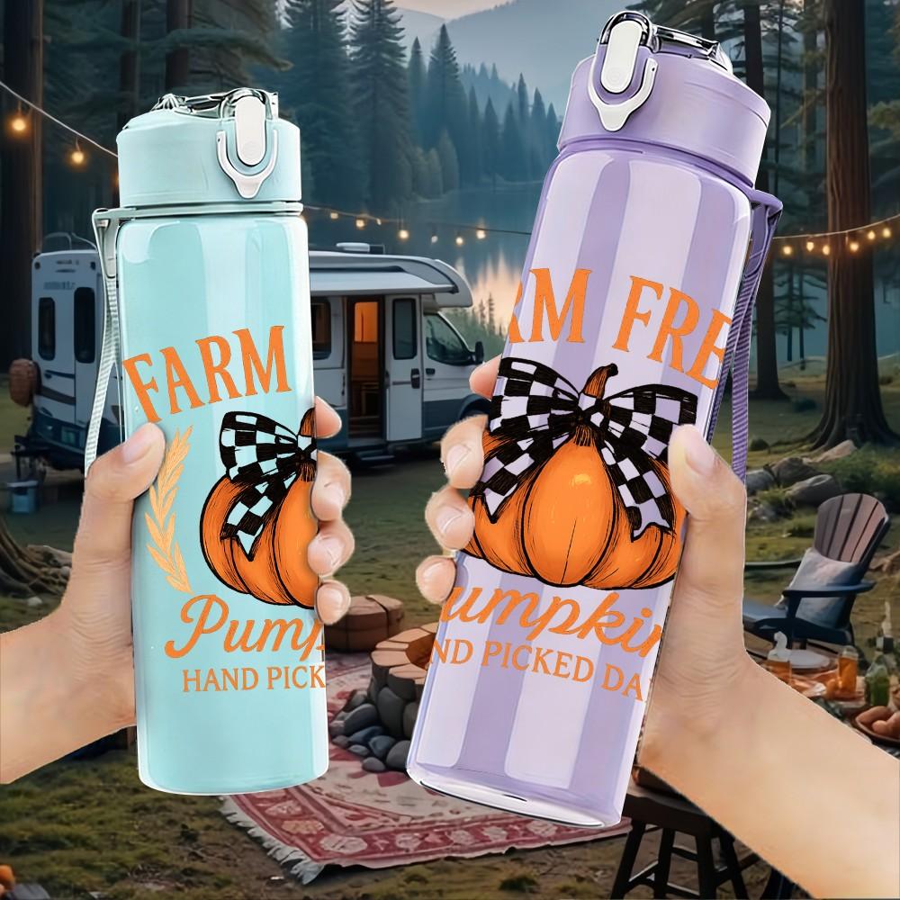 1PC Farm Fresh Pumpkin Letter 750ml Color Plastic Sports Water Bottle Leakproof Flip Straw Lid Suitable for Sports Office Home Use