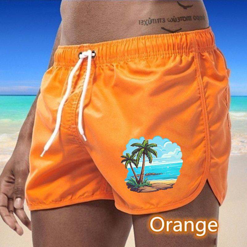 

83 Летние мужские быстросохнущие плавки с принтом, спортивные штаны, купальники, пляжные шорты, шорты для бега S оранжевый