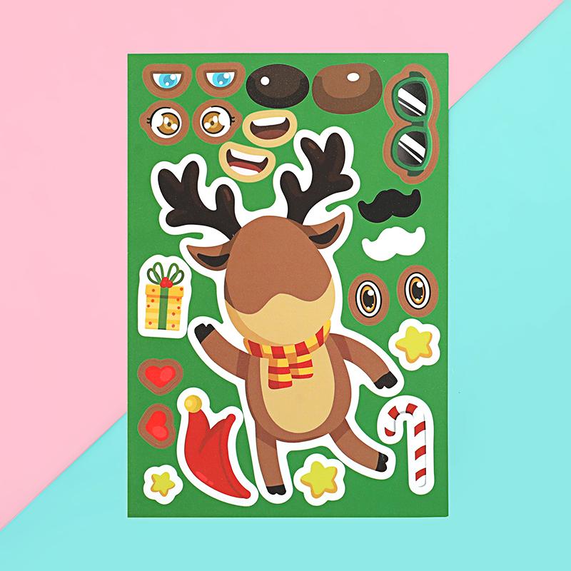 8/16Sheets Christmas Puzzle Stickers Santa Snowman Xmas Tree Make a Face Sticker Kids Party Favors Toy Gift New Year Decoration