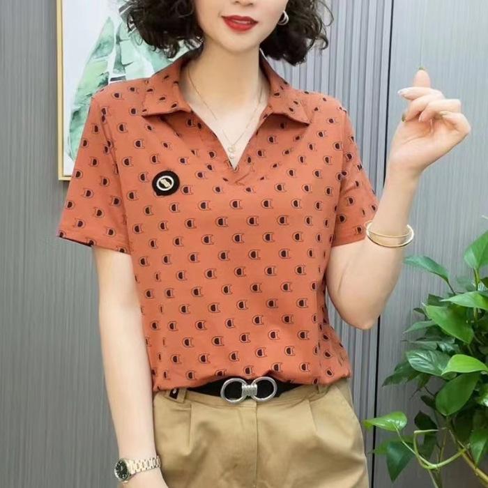 Mom Summer T-shirt Short-sleeved Women's New Lapel Large Size Polo Neckline Shirt Fashionable Top