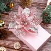 Glitter Pink Christmas Flowers Xmas Tree 14cm Artifical Flower Ornaments 2025 Merry Christmas Decoration For Home New Year