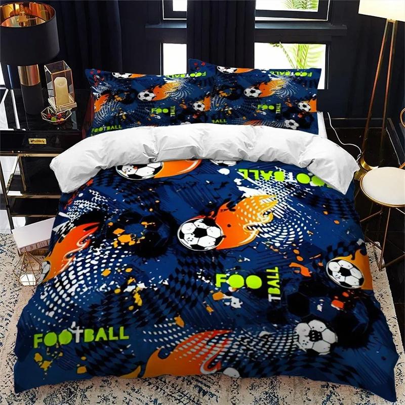 Sports Theme Boys Bedding Set Microfiber Football Comforter Cover for Kids Girls Teens Duvet Cover Hip Hop Graffiti Quilt Cover