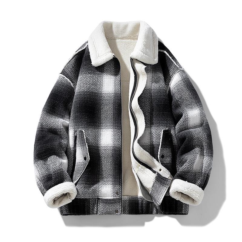 Velvet Warm Retro Plaid Casual Men's Zipper Jacket - 2025 Winter Collection