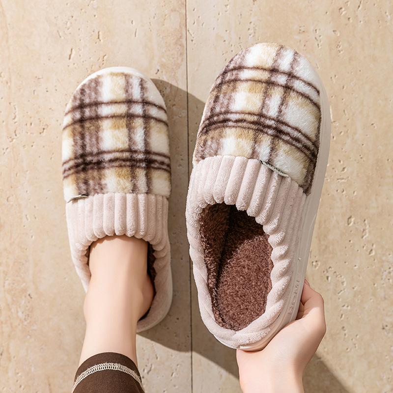 2025 new plush cotton slippers winter home indoor warm shoes non-slip thick-soled cotton slippers