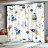 Set Of 2 Outer Space Rocket Curtains Adventure Print Planets Stars Bedroom Decorative Curtain Polyester Perfect For Sleeping Area