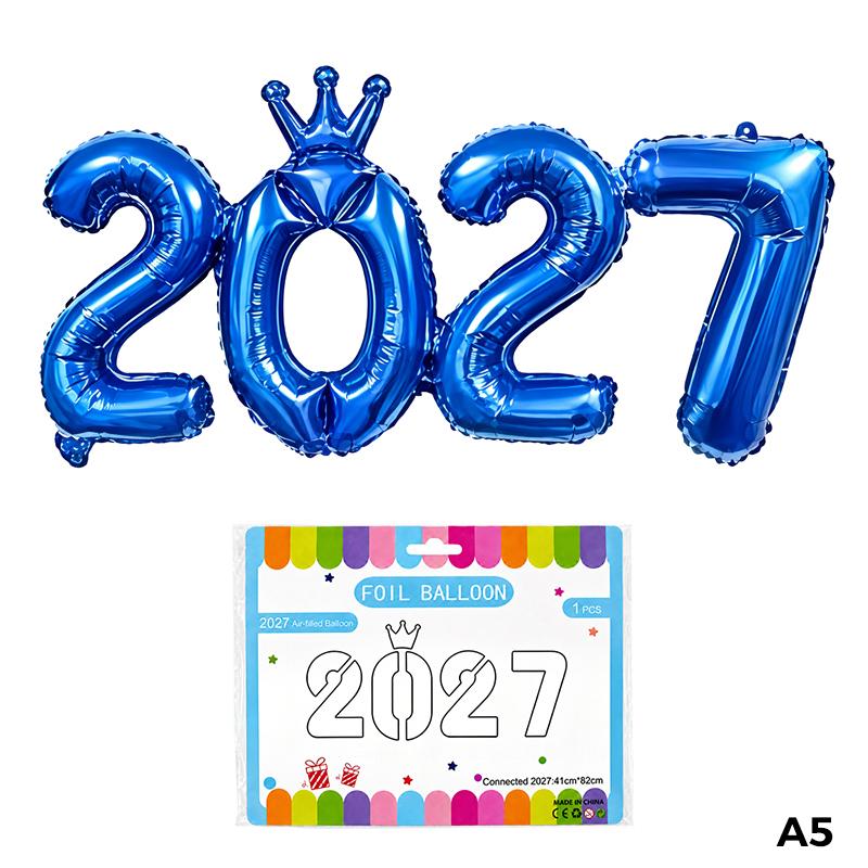 16 Inch Multicolor 2027 Number Balloons Crown Foil Inflatable for New Year Birthday Party Decoration