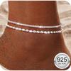 925 Sterling Silber Fußkettchen für Damen Wasserdicht Zierlich Mehrschichtig Fußketten Perlen Seil Glied Strand Fußkettchen Set
