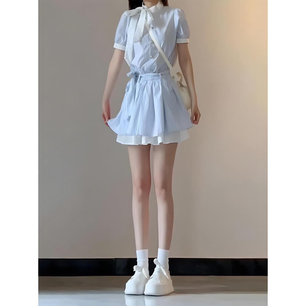 Striped Shirt Dress Children's Summer Casual New Early Summer Miu Wear Unique Beautiful Short Skirt