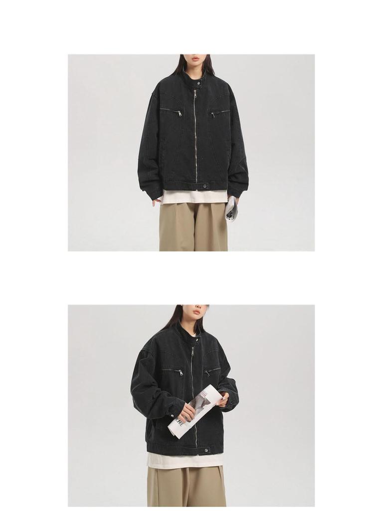 Trendige Retro Unisex Jeansjacke mit Stehkragen - Lässige Herbst-Arbeitskleidung