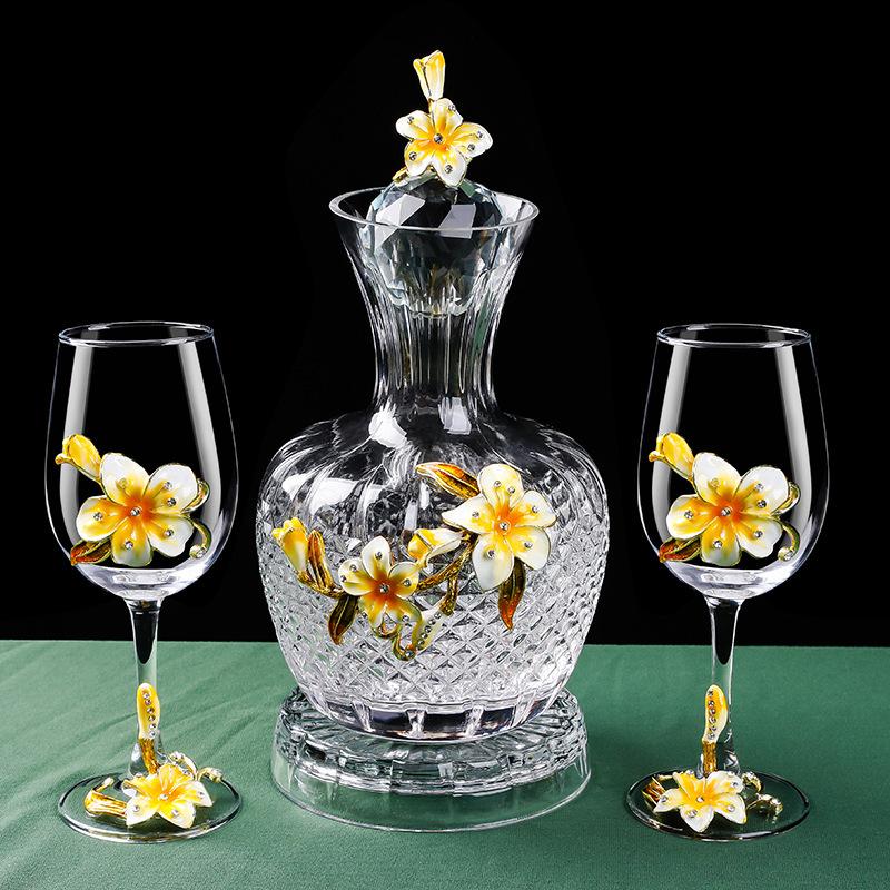 Enamel Lily Red Wine Glass Rotating Decanter Crystal Glass Goblet Wine Glass