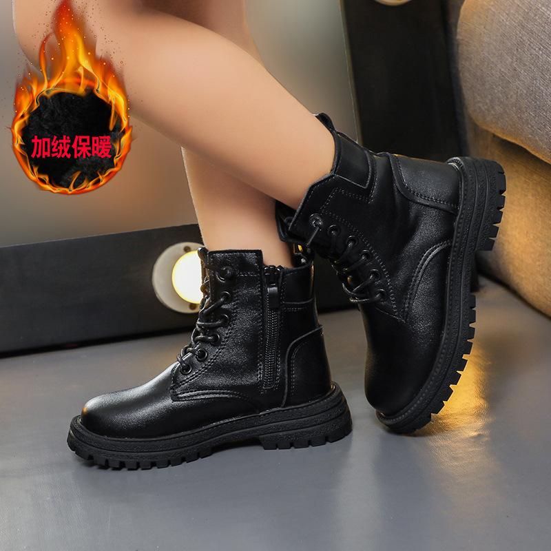 Winter girls' Martin boots, new autumn and winter models, fleece-lined and thickened, for older children, boys' short boots, fashionable British