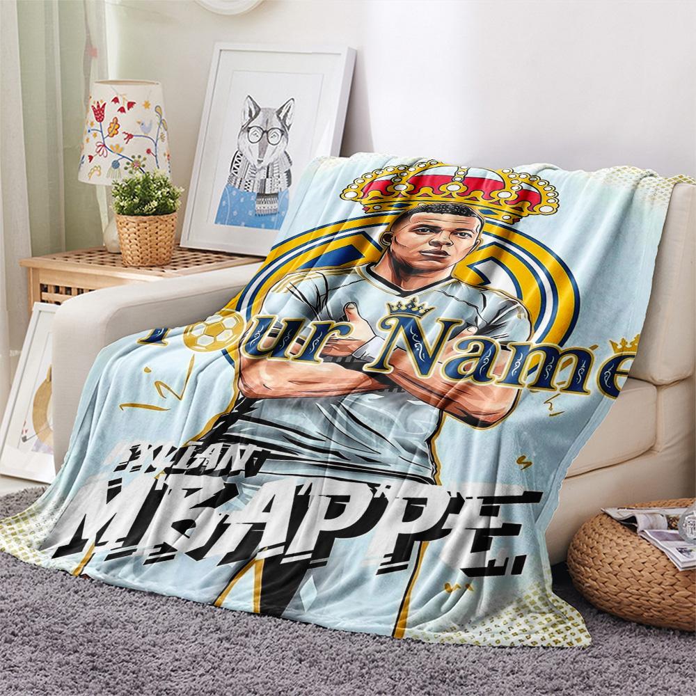 1PC Mbappe Legend Custom Name Patterned Flannel Blanket Suitable For All Seasons For Home Decor Warmth And Comfort Gifts Holiday Present