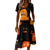 Women's Halloween Print Short Sleeve V-Neck Casual Dress