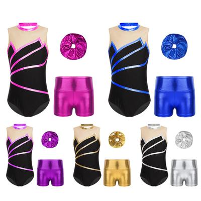 Ärmelloser Ballettanzug für Kinder, Mädchen, mit Metallic-Shorts, Rhythmischer Gymnastikanzug für Mädchen, Eislauf-Body