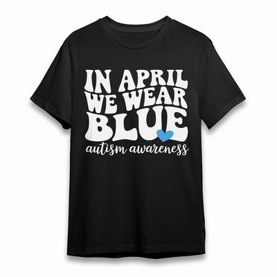 Men's Comfy T-Shirt Mens Womens Tees Top Autism Awareness Text Heart Tee Short Oversize Black Cotton
