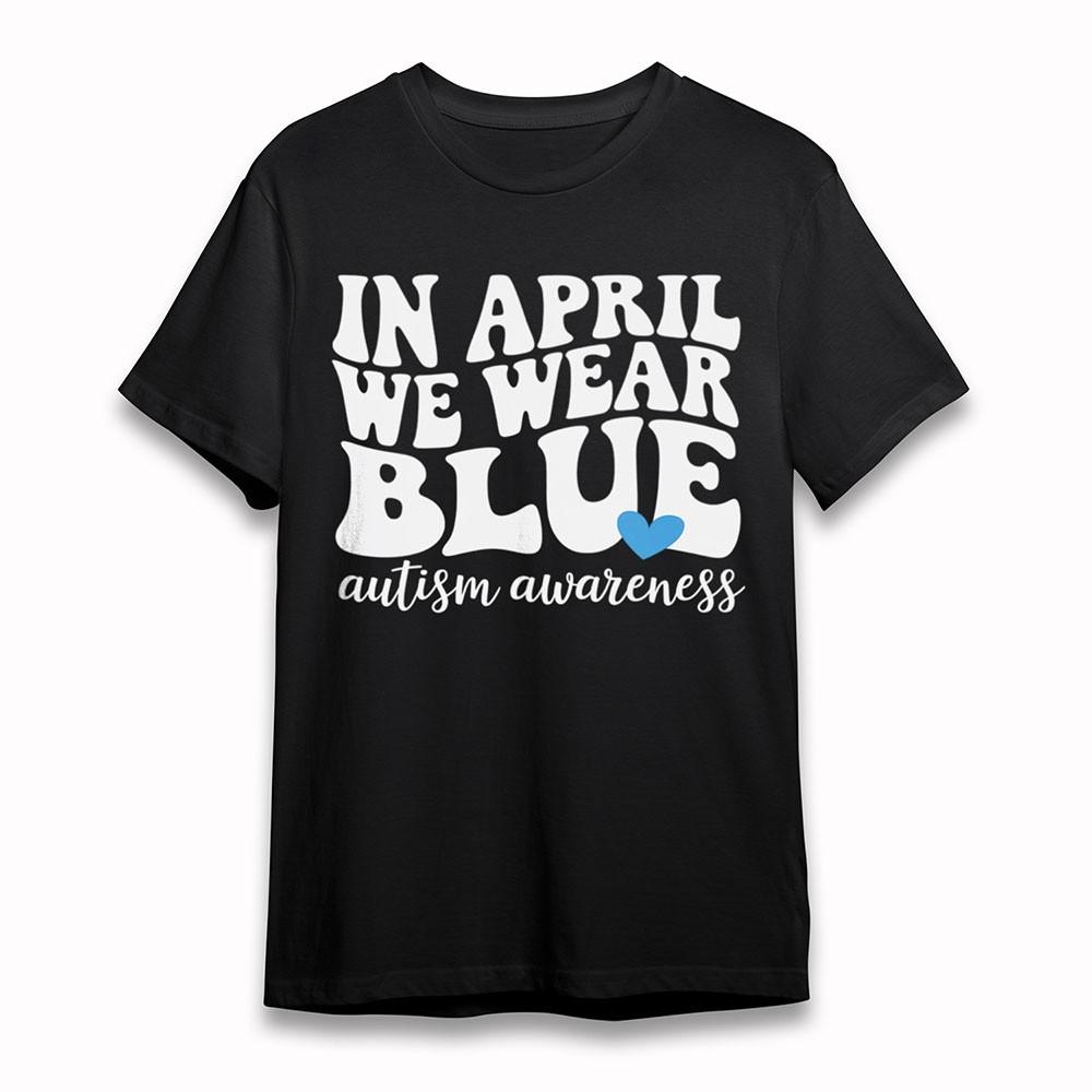 Men's Comfy T-Shirt Autism Awareness Text Heart Tee Short Oversize Black Cotton