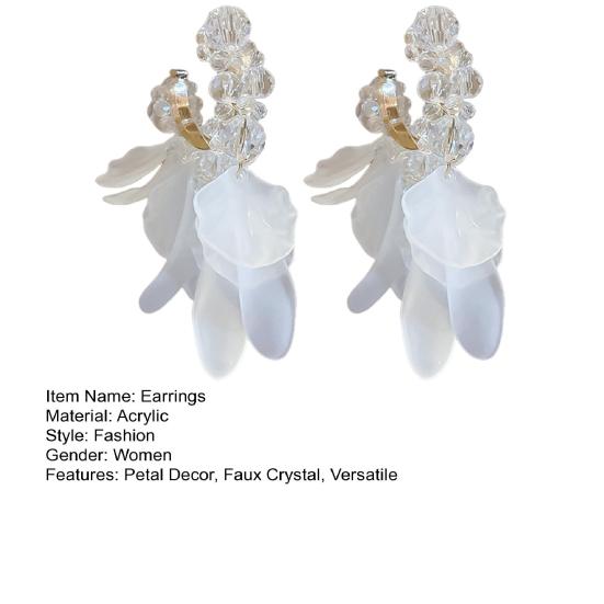 1 Pair Tassel Stud Earrings Faux Crystal Clear Acrylic Petal Decor Drop Earrings Holiday Statement Earrings