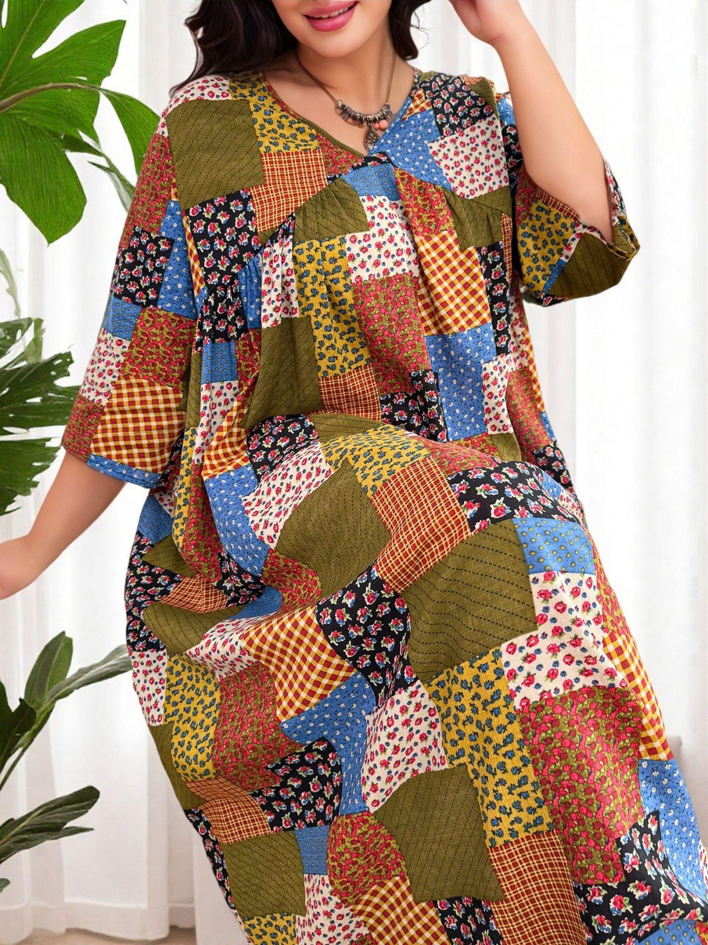 

Plus Size V-Neck Short Sleeve Over-the-Knee Summer Dress for Women 4XL лимонно-жовтий колір