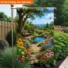 2D Flat - 2D Flat Printing Garden Flag 1pc, Beautiful Garden Pond View Durable Single-Sided Print Yard Flag, Garden & Home Holiday Decoration, 29.97X4