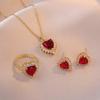 Elegant Vintage Ruby Heart Pendant Necklace and Versatile Women's Earring & Ring Set