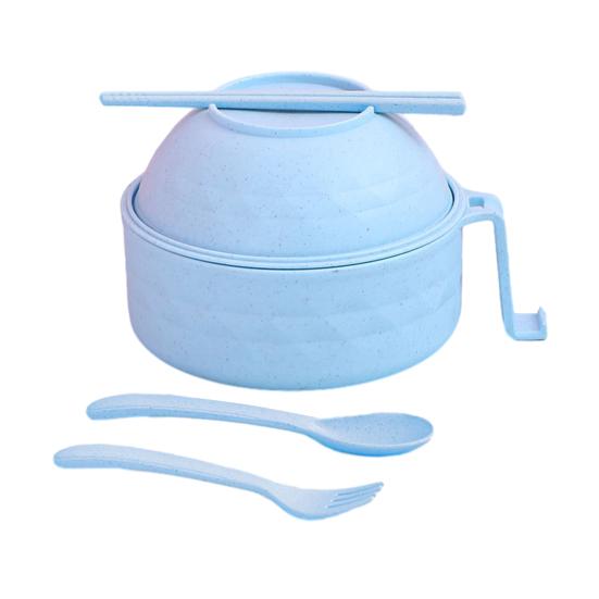 

Noodle Bowl with Lid And Handles Double-Layer Insulated Microwave Ramen Bowl Set with Chopsticks Spoon Fork Portable Lunch Box for Office синій