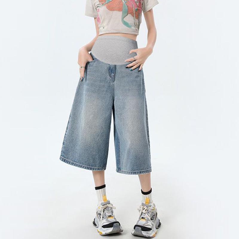 

Women s Summer Maternity Denim Shorts - Thin, Casual, Plus Size, 2026 New Style, Three-Quarter Length, Loose, Slimming, Wide Leg Design Large синий