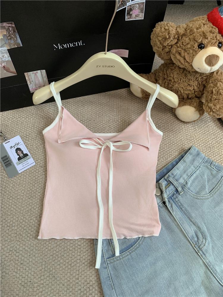 2024 Letní dámský sexy kontrastní top s mašlí a vycpávkami na prsou