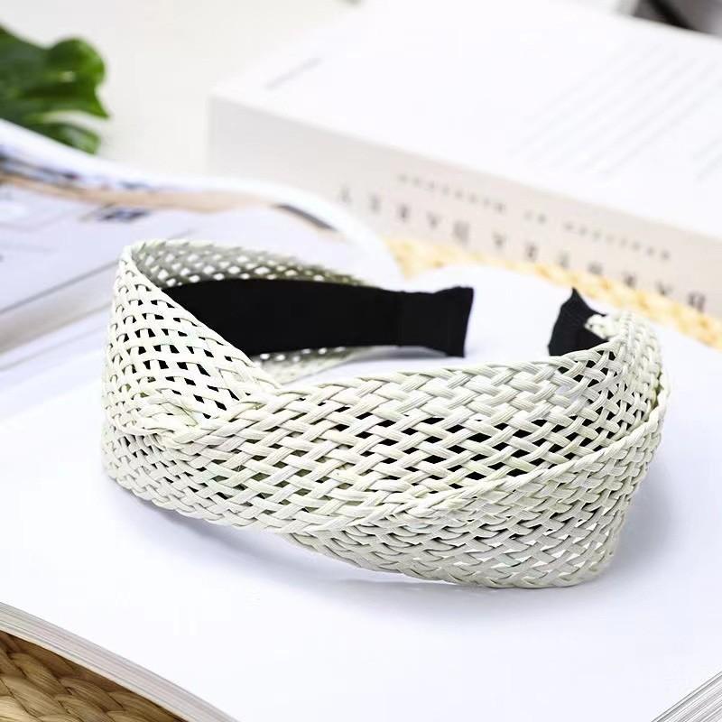 Handgeflochtenes Boho-Stirnband für Damen, Netz-Twist, breiter Haarclip, trendiges Sommer-Haarband, Schwarz, Weiß, Beige, Kaffee