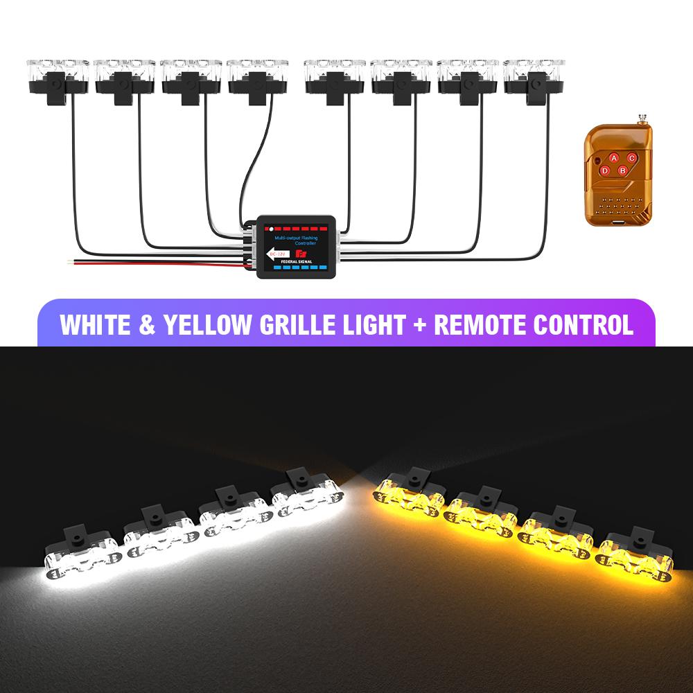 8 In 1 LED Emergency Strobe Lights Police Hazard Signal lights 12V Wireless Remote Car Grille Flash Light Bar for Cars Truck Van