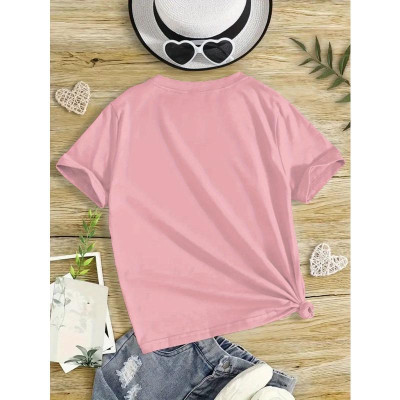 Kids Crewneck Short Sleeve Tee, Cute Tabby Cat Wearing Headphones Print Summer Casual Top