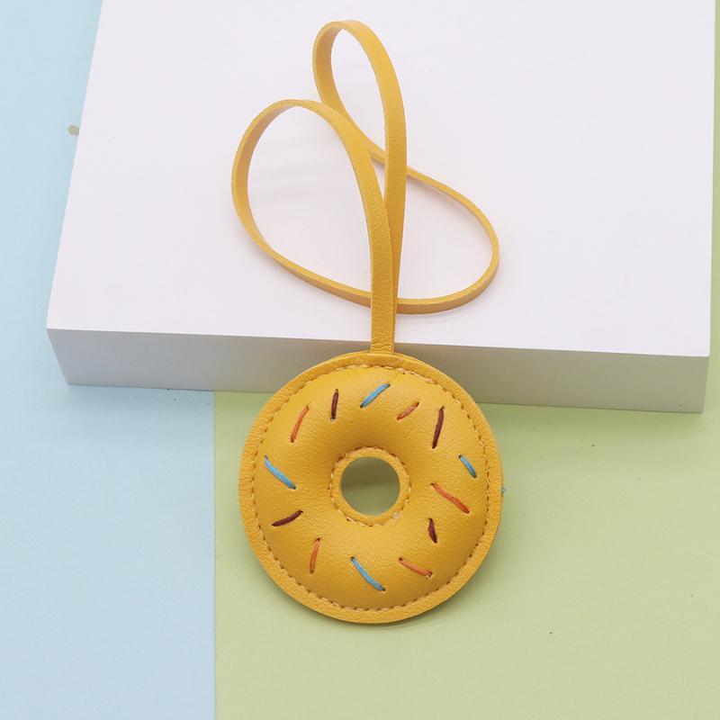 Kawaii Donut Keychain Macaron Pastel Color Hand Stitched PU Leather Bag Pendant for School Bag Decoration