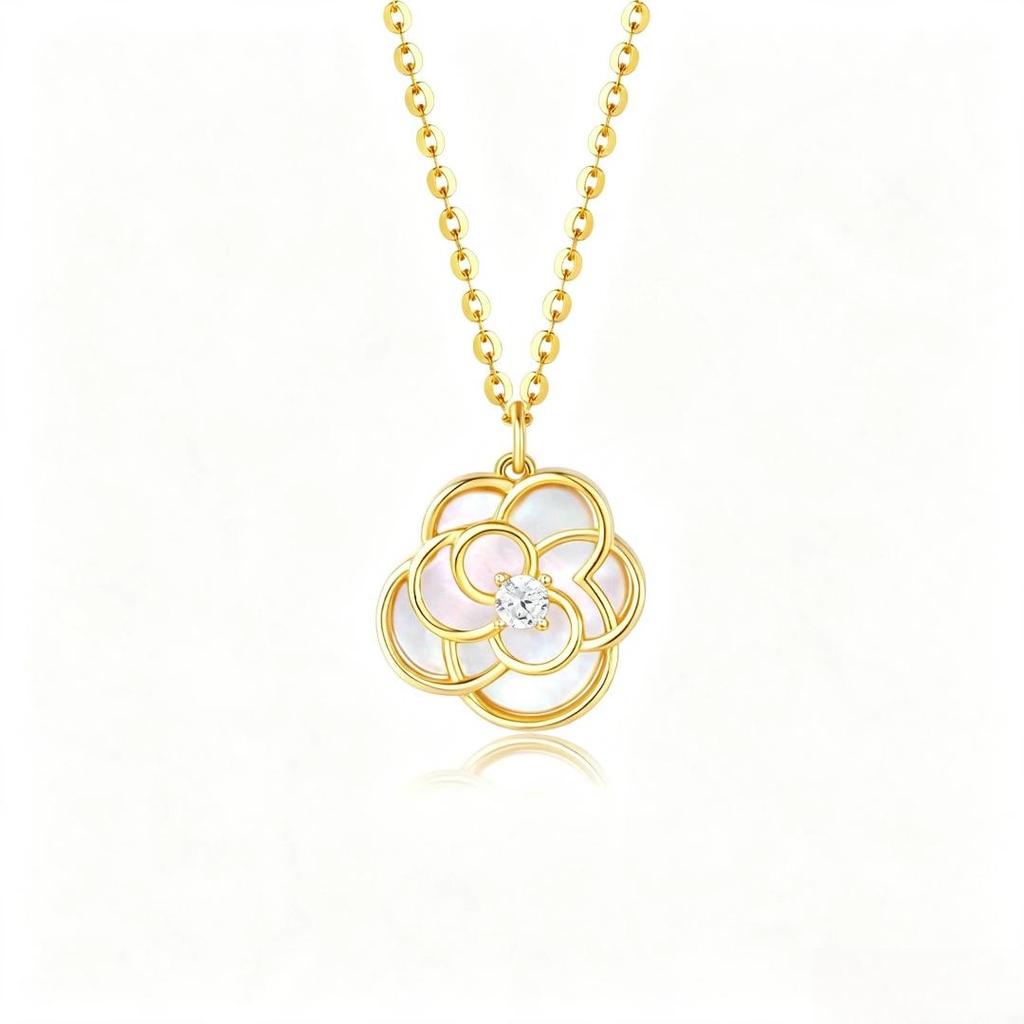 CHOW TAI SENG Camellia Shell Necklace, Chain Necklace