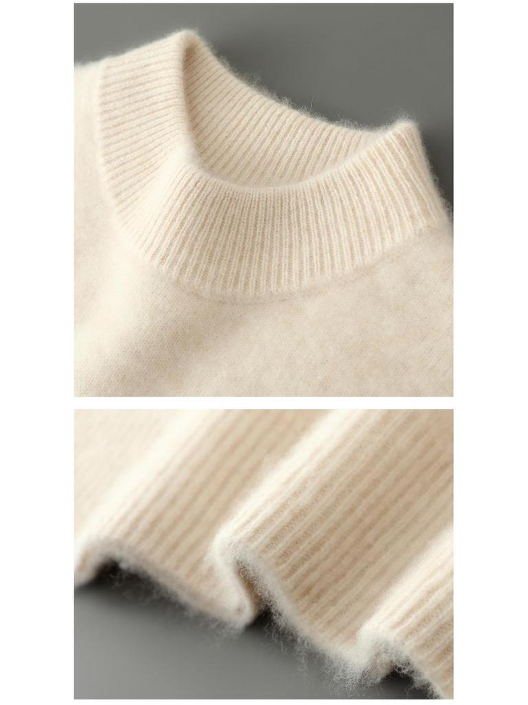 Men's 100% Wool Half-High Neck Sweater - Versatile Natural Fiber Knitwear for Autumn/Winter