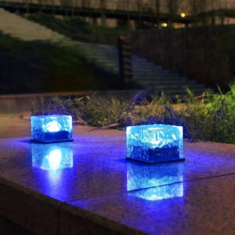 1500LM Solar Glass Brick Light Solar Ice Cube LED Light Crystal Brick Stone Lamp Garden Courtyard Pathway Patio Pool Decorative Festive