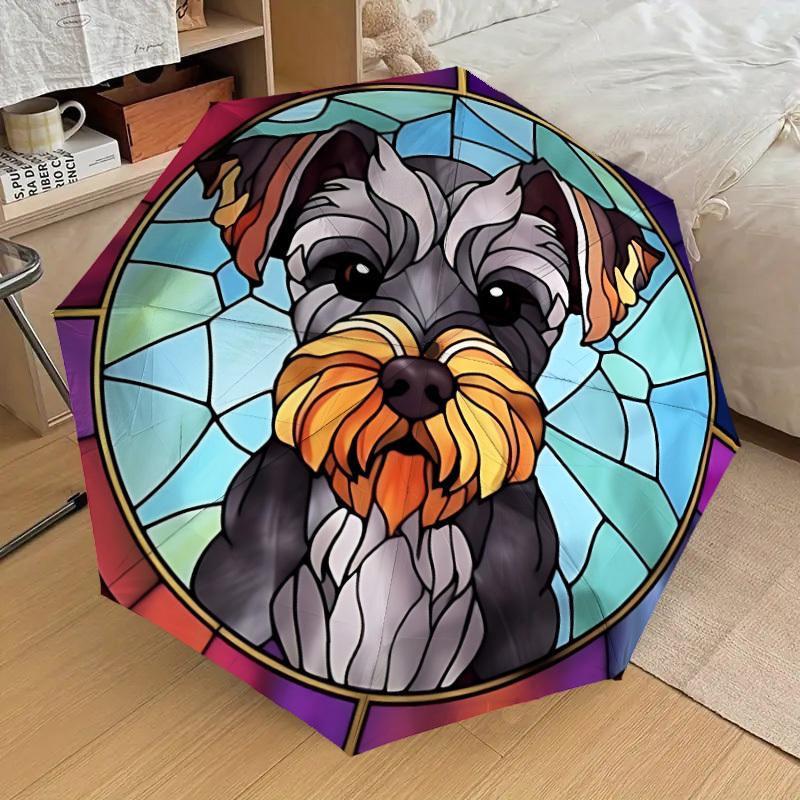 

1pc Stained Glass Dog Decor Fashionable Automatic Opening/Closing Folding Umbrella with 8 Iron Bones, Plastic Handle yy251015019