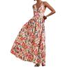Women's V Neck Sleeveless A Line Dress Slim Fit Mid Rise Boho Floral Print Spaghetti Strap Maxi Dress