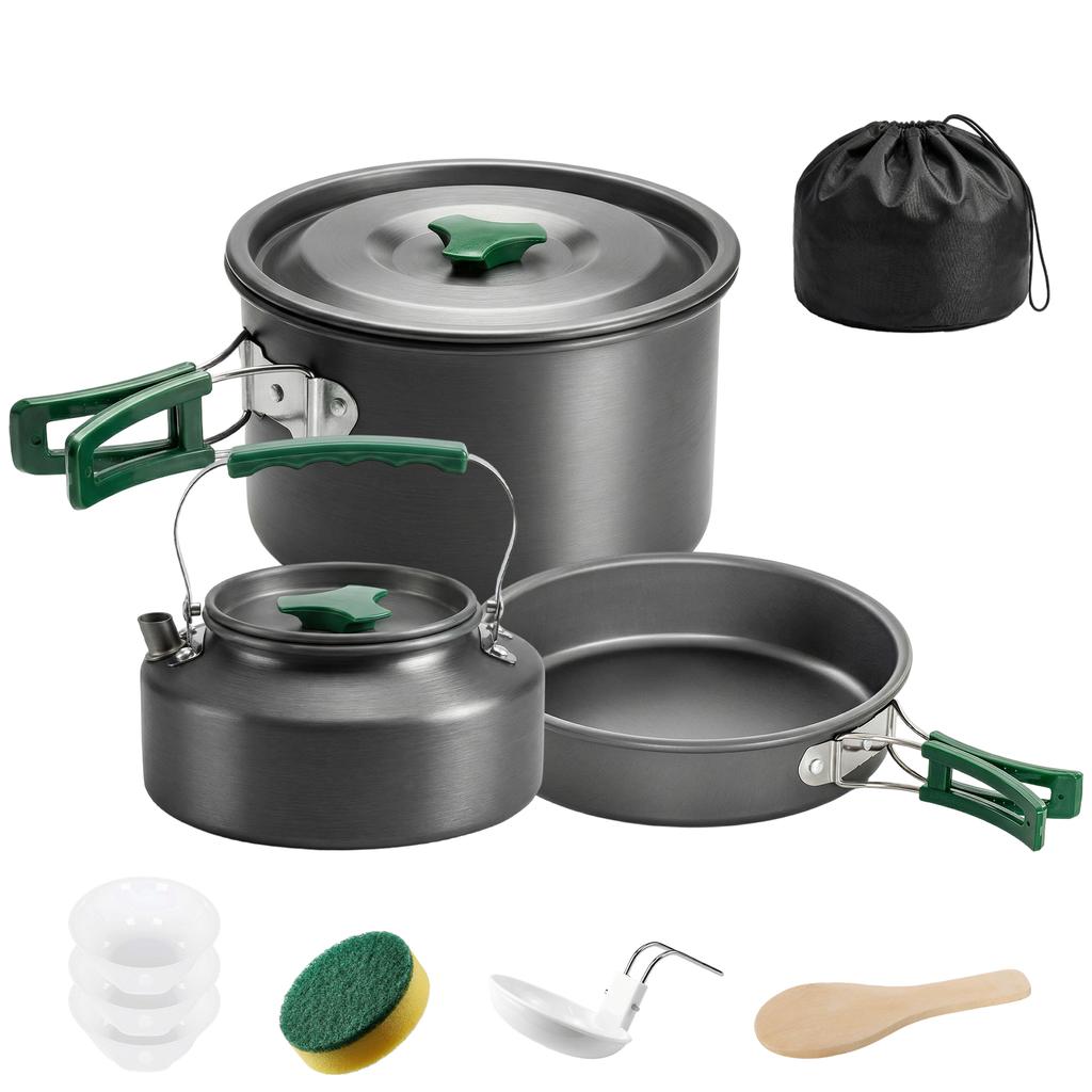 Camping Cookware Set, 11-Piece, Grey