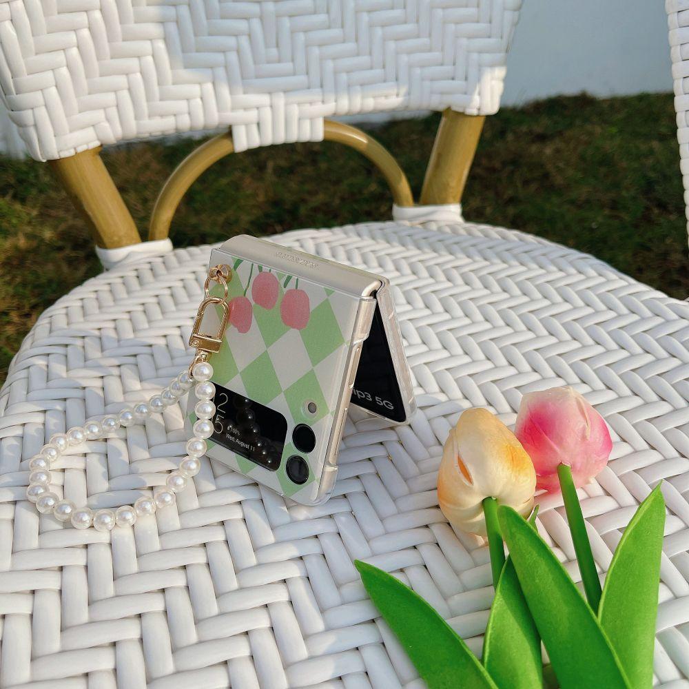 Für Samsung Z Flip 4 Hülle Tulpenblumen Durchscheinende Falthandyhülle mit Armband Für Samsung Z Flip 3 Zflip4 Harte Rückabdeckung