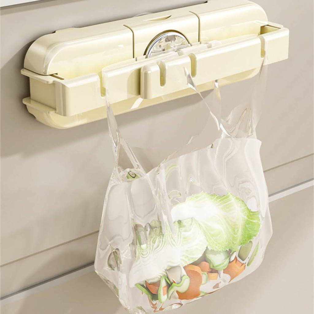 Plastic Trash Bag Holder Wall Mount With Foldable Design For Kitchen And Bathroom Storage