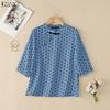 ZANZEA Women Casual Stand Collar Loose Half Sleeve Polka Dot Print Blouse