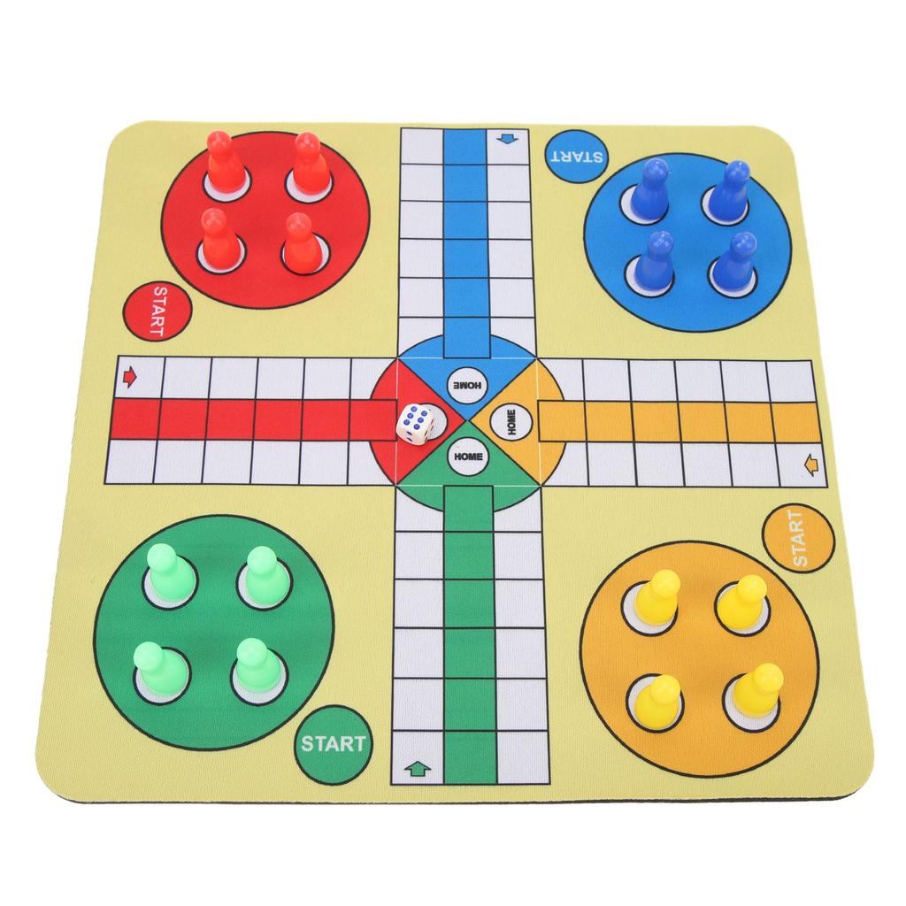 Flying Chess Set PU Leather Travel Game Mouse Pad Family Broad Game Toy with 16 Chess Pieces and Dice for Home Party