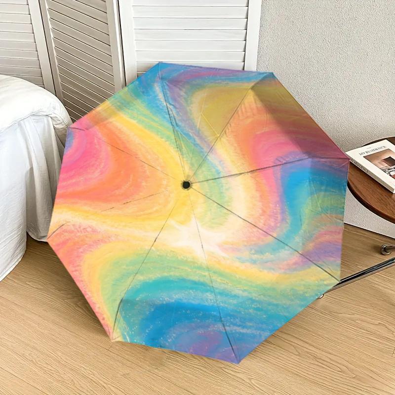 Rainbow Swirl Automatic Opening Folding Umbrella with 8-Rib Iron Frame - Portable Design for Outdoor Use, Festive Gift, Travel, Daily Use112