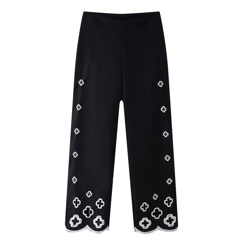 

Kaslead New Arrival Women s Fashion Style Cut Out Flower Embroider Shirt Casual Pants Suit Pants L