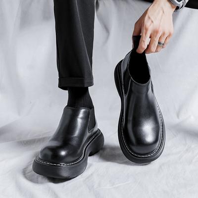 Lederschuhe mit großem Kopf Herrenins Martin Stiefel schwarz runde Spitze Plateau japanische lässige Leder Chelsea Stiefel 86297-F