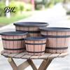 Brown Rustic Plant Pot Flowerpot Barrel Style Pots with Built-In Drainage Holes 8" Plastic-Inspired Finish Extra-Large, Thick Planter for Patio Garden