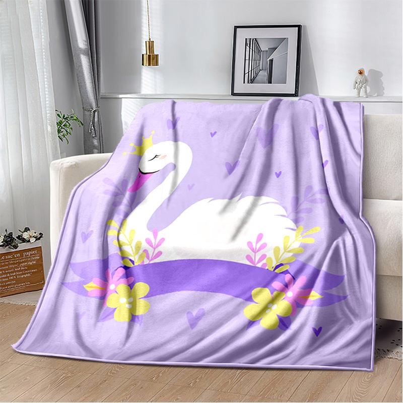 HD Cartoon Cute Swan Cygnus Soft Plush Blanket,Flannel Blanket Throw Blanket for Living Room Bedroom Bed Sofa Kids Cover Gitt 3D