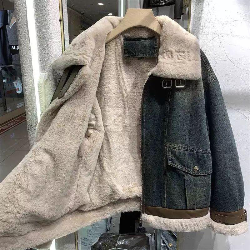 Winter Retro Denim Jacket: Slimming, Velvet-Lined, Hong Kong Style, Cotton-Padded, Mix & Match Outerwear